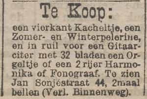 Artikel 'Te Koop:' uit Rotterdamsch nieuwsblad van 24 sep 1909
