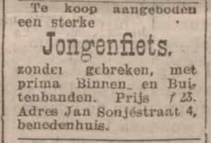 Artikel 'Jongensfiets,' uit Rotterdamsch nieuwsblad van 24 sep 1909
