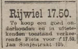 Artikel 'Rijwiel 17.50.' uit Rotterdamsch nieuwsblad van 24 sep 1909

