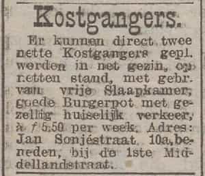Artikel 'Kostgangers.' uit Rotterdamsch nieuwsblad van 24 sep 1909
