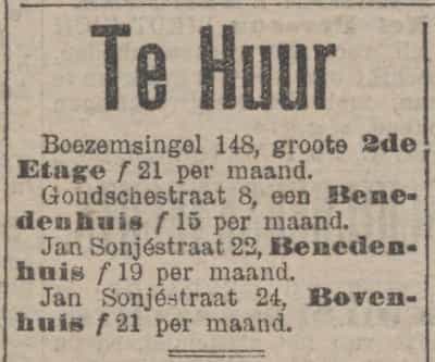Artikel 'Te Huur' uit Rotterdamsch nieuwsblad van 24 sep 1909
