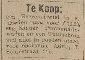 Artikel 'Te Koop:' uit Rotterdamsch nieuwsblad van 24 sep 1909
