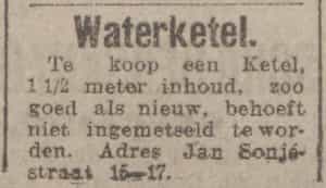 Artikel 'Waterketel.' uit Rotterdamsch nieuwsblad van 24 sep 1909
