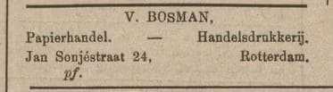 Artikel 'V. Bosman,' uit Rotterdamsch nieuwsblad van 24 sep 1909
