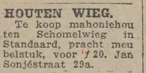 Artikel 'Houten wieg.' uit Rotterdamsch nieuwsblad van 24 sep 1909
