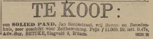 Artikel 'Te koop:' uit Rotterdamsch nieuwsblad van 24 sep 1909
