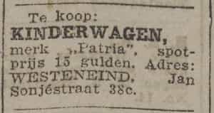 Artikel 'kinderwagen,' uit Rotterdamsch nieuwsblad van 24 sep 1909
