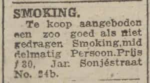 Artikel 'Smoking.' uit Rotterdamsch nieuwsblad van 24 sep 1909
