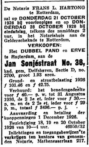 Artikel 'Jan Sonjéstraat Numero 38,' uit Rotterdamsch nieuwsblad van 24 sep 1909
