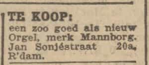 Artikel 'Te koop:' uit Rotterdamsch nieuwsblad van 24 sep 1909
