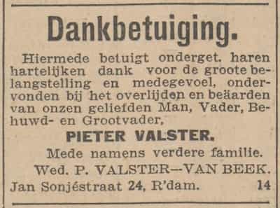 Artikel 'Pieter Valster.' uit Rotterdamsch nieuwsblad van 24 sep 1909
