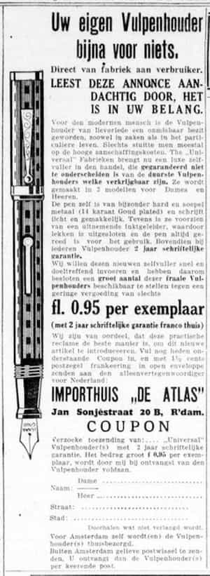 Artikel 'Uw eigen Vulpenhouder bijna voor niets.' uit Rotterdamsch nieuwsblad van 24 sep 1909
