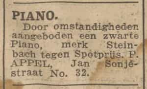 Artikel 'Piano.' uit Rotterdamsch nieuwsblad van 24 sep 1909
