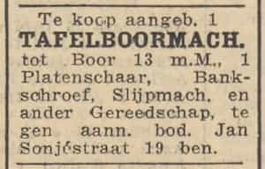 Artikel 'tafelboormachine' uit Rotterdamsch nieuwsblad van 24 sep 1909
