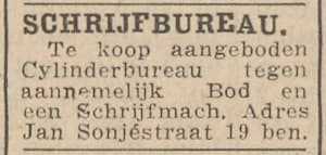 Artikel 'Schrijfbureau.' uit Rotterdamsch nieuwsblad van 24 sep 1909
