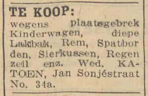 Artikel 'Te koop:' uit Rotterdamsch nieuwsblad van 24 sep 1909
