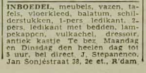 Artikel 'Inboedel,' uit Rotterdamsch nieuwsblad van 24 sep 1909
