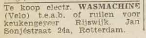 Artikel 'wasmachine' uit Rotterdamsch nieuwsblad van 24 sep 1909
