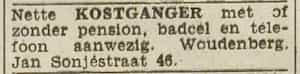 Artikel 'kostganger' uit Rotterdamsch nieuwsblad van 24 sep 1909
