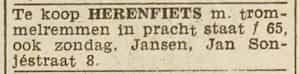 Artikel 'herenfiets' uit Rotterdamsch nieuwsblad van 24 sep 1909
