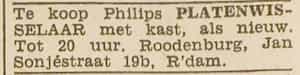 Artikel 'platenwisselaar' uit Rotterdamsch nieuwsblad van 24 sep 1909
