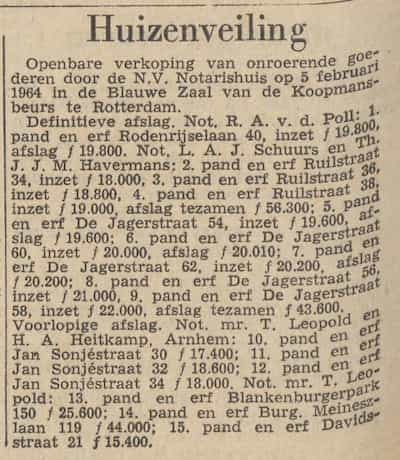 Artikel 'Huizenveiling' uit Rotterdamsch nieuwsblad van 24 sep 1909

