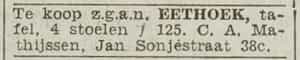 Artikel 'eethoek,' uit Rotterdamsch nieuwsblad van 24 sep 1909
