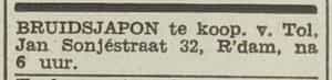 Artikel 'Bruidsjapon' uit Rotterdamsch nieuwsblad van 24 sep 1909
