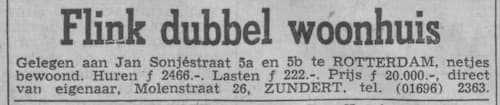 Artikel 'Flink dubbel woonhuis' uit Rotterdamsch nieuwsblad van 24 sep 1909
