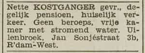 Artikel 'kostganger' uit Rotterdamsch nieuwsblad van 24 sep 1909
