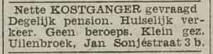 Artikel 'kostganger' uit Rotterdamsch nieuwsblad van 24 sep 1909
