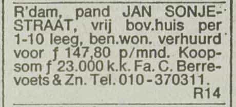 Artikel 'pand Jan Sonjéstraat' uit Rotterdamsch nieuwsblad van 24 sep 1909
