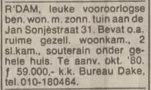 Artikel 'leuke vooroorlogse beneden woning' uit Rotterdamsch nieuwsblad van 24 sep 1909
