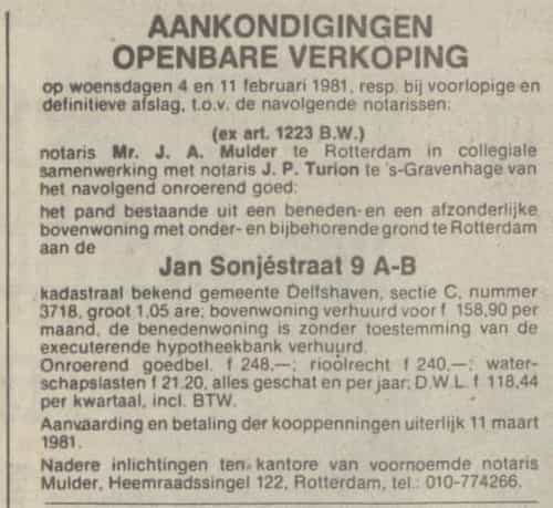 Artikel 'Aankondigingen openbare verkoping' uit Rotterdamsch nieuwsblad van 24 sep 1909
