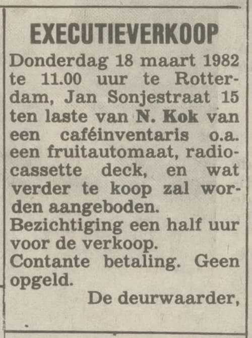Artikel 'Executieverkoop' uit Rotterdamsch nieuwsblad van 24 sep 1909
