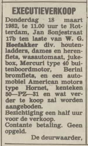 Artikel 'Executieverkoop' uit Rotterdamsch nieuwsblad van 24 sep 1909

